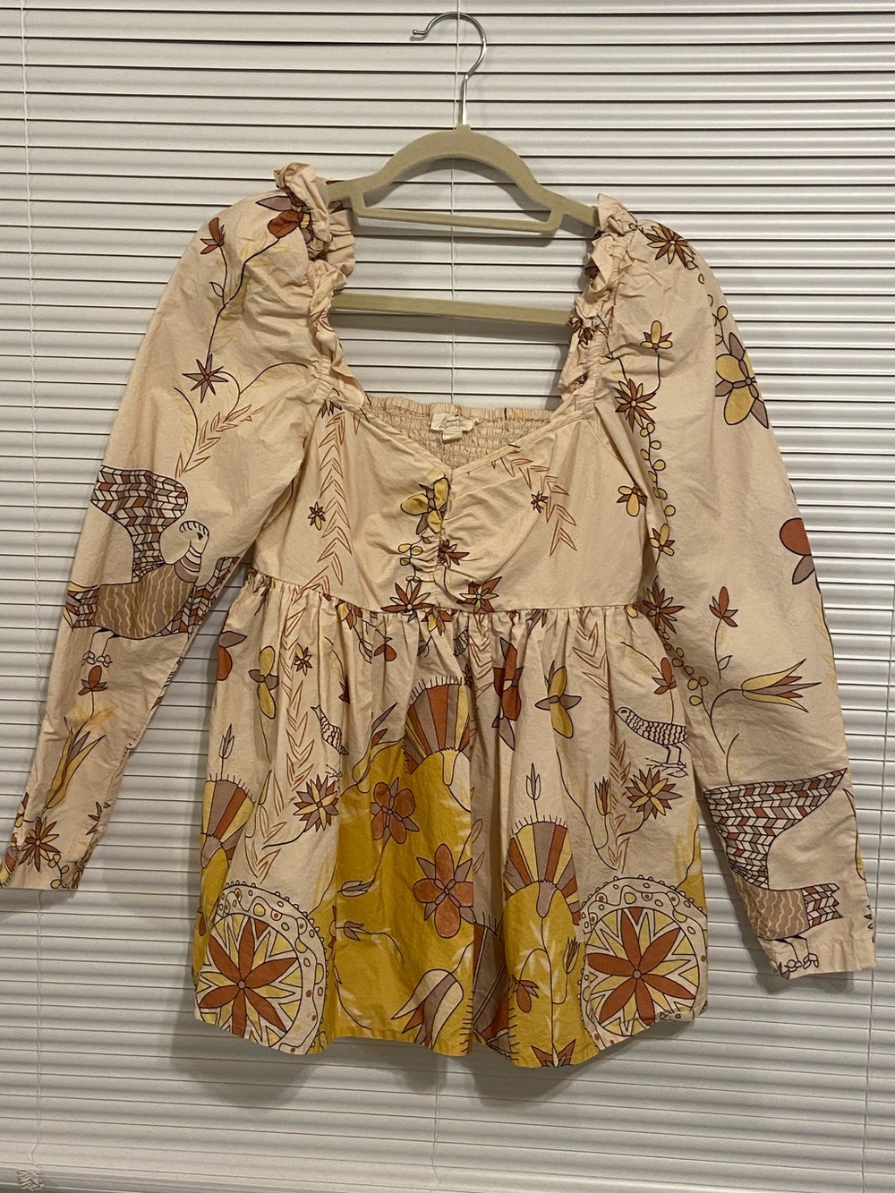 Anthropology Cream and Mustard Floral Blouse
